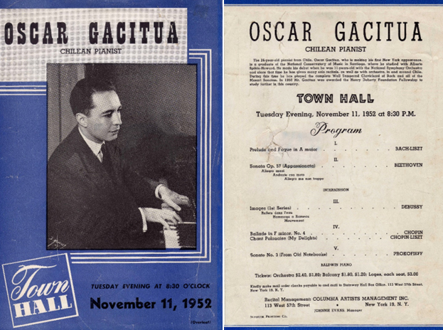 El programa que interpretó en la sala de conciertos Town Hall en 1952.