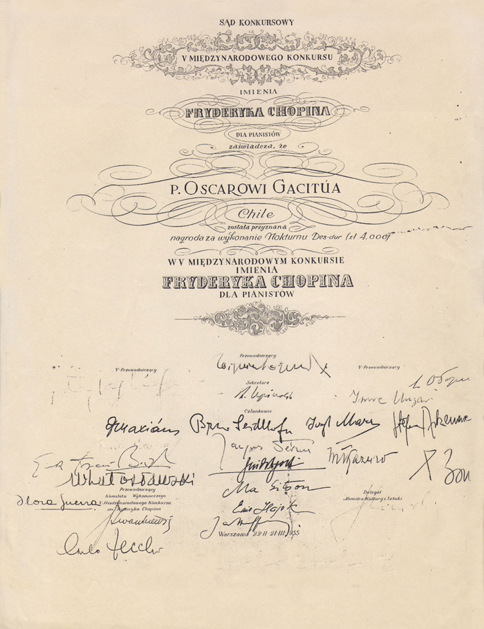 El pianista chileno obtuvo un Premio Especial del Jurado en Varsovia. Luego de pasar a la segunda etapa, Gacitúa sufrió una severa lesión en su muñeca que le impidió continuar.