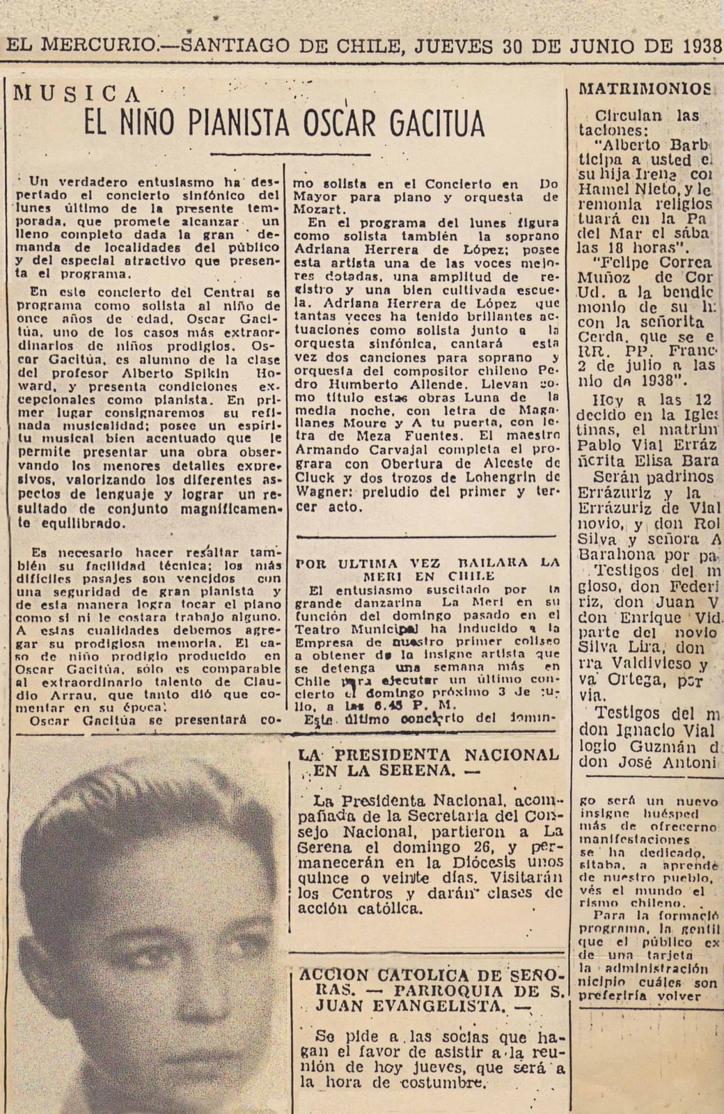Artículo de El Mercurio de 1938.